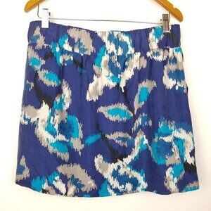 Ann Taylor Loft Medium Silk‎ Mini Skirt Blue Ikat